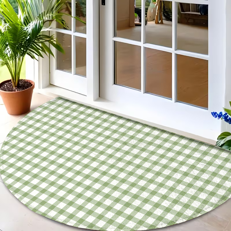 Hall Commercial Printing - Einfache Retro-Türmatte mit Gingham-Gittermuster, runde Fußmatte,