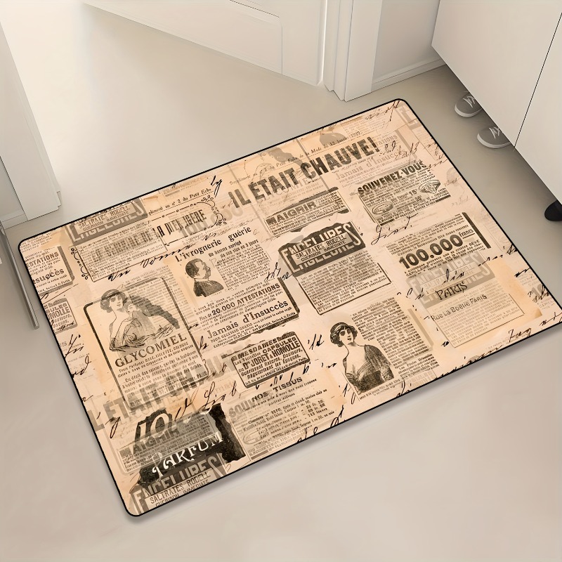 Commercial Newspaper Printing - Vintage Französische Zeitungsdruck-Fußmatte Retro Antikes Papiermuster